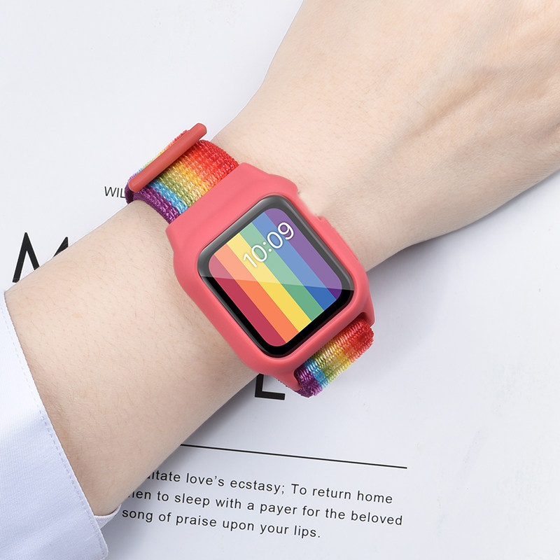 2 in 1 สายนาฬิกาไนลอนสำหรับ Iwatch Series 9 8 6 7 SE 5 4 3 2 1 ทอสายนาฬิกาไนลอน 40mm44mm45mm42mm38/44mm