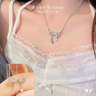 MNL💗พร้อมส่ง สร้อยเพชร Richy Ribbon จี้โบ จี้เพชร สร้อยคอเงินแท้ สร้อยคอแฟชั่น สร้อยเงินแท้ สร้อยคอเพชร สร้อยเกาหลี