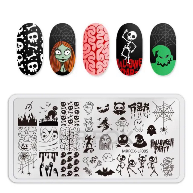 แผ่นปั้มลายเล็บ แผ่นปั้ม ปั้มเล็บ เพลทปั้มลายฮาโลวีน Nail Template Ins Halloween Theme Skull Pumpkin
