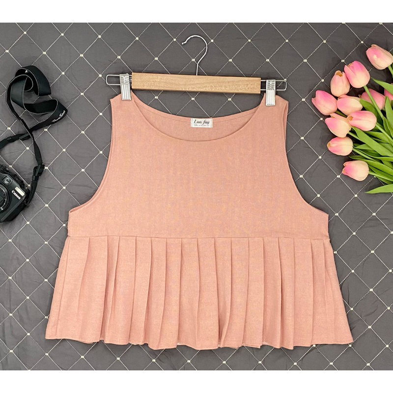 เสื้อแขนกุด ผ้าฝ้ายฟอกนุ่มจีบรอบ🌈ฟ.