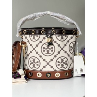 TORY BURCH T MONOGRAM GROMMET BUCKET BAG