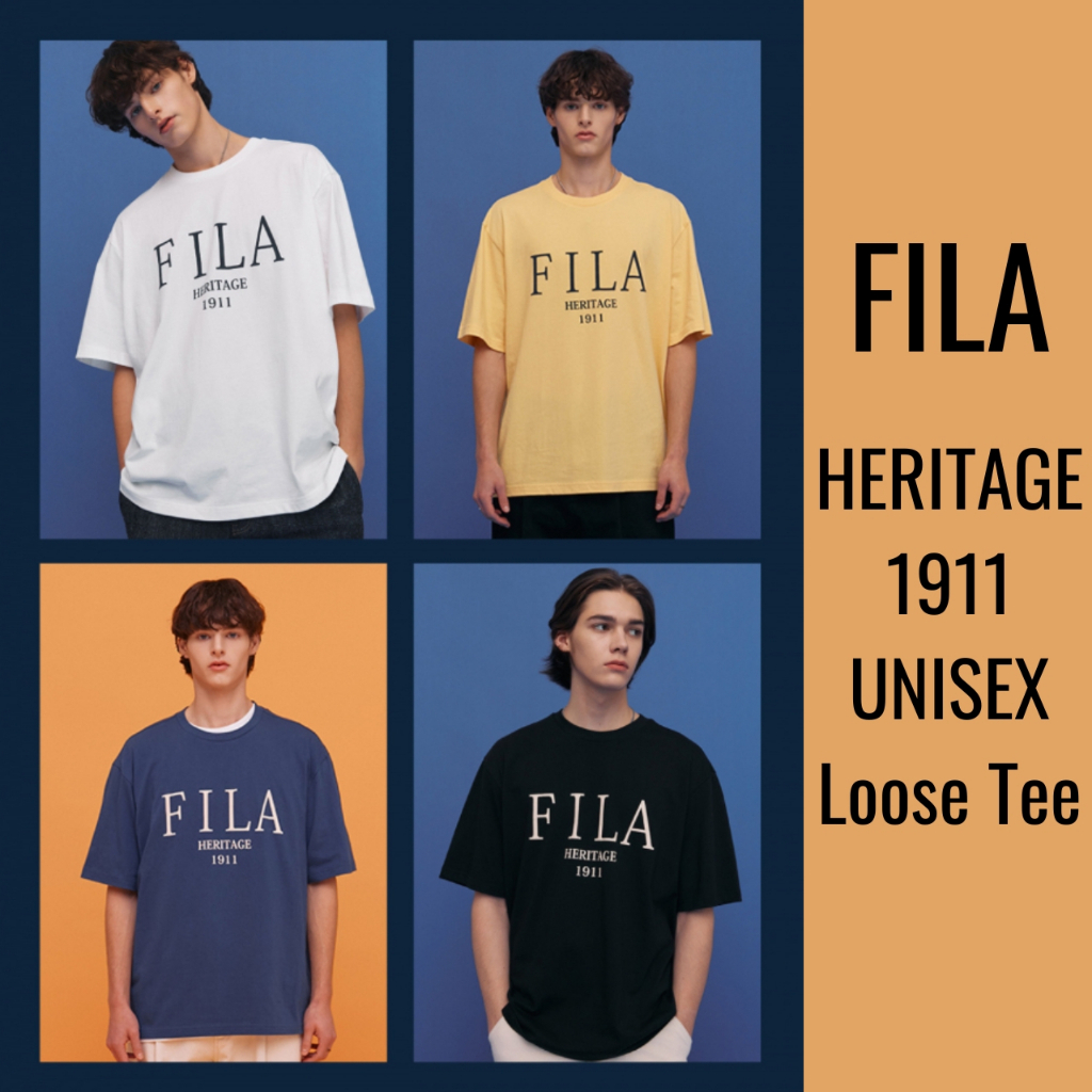 [FILA] จัดส่งฟรี Heritage 1911 unisex เสื้อยืด ทรงหลวม / สินค้าเกาหลีใต้ / ของแท้ 100% / เสื้อยืดคู่รัก unisex / แขนสั้น