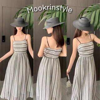 🍑Mookrinstyle🍑เดรสสายเดี่ยว ลายริ้วขาวดำ งานสวยมาก สายเดี่ยวลายริ้ว เดรสผู้หญิง bohemian dress