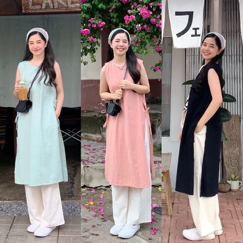 เดรสผูกข้าง แขนกุด 6สีพร้อมส่ง