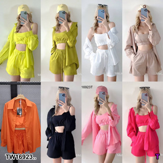 TW16923 Set 3 ชิ้น เสื้อเชิ้ต + สายเดี่ยว + กางเกงขาสั้น