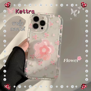 💜Kettra💜จัดส่งภายใน24ชมขาตั้ง ถอดได้ ขอบเต็ม ป้องกันการหล่น 11 14 pro max เคสใส ดอกไม้ หวานสวย case for iPhone 12 13