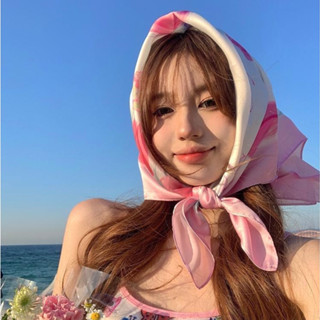 🌊🌷 𝐓𝐮𝐥𝐢𝐩 𝐒𝐢𝐥𝐤 𝐅𝐚𝐛𝐫𝐢𝐜 ผ้าคลุมผมดอกทิวลิปโทนสีชมพู กันแดด กันลม ใช้เป็นพร็อบถ่ายรูป ถ่ายคอนเทนท์