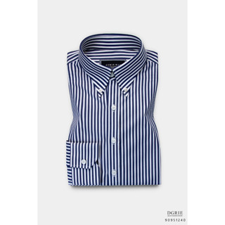 Monti: Egyptian Cotton 120/2 Egyption navy&amp;White Stripe 0.5cm Shirt - เสื้อเชิ้ตผ้าฝ้ายอียิปต์ลายทางสีกรม/ขาว