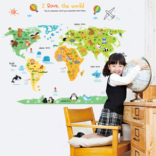 2N KIDS_พร้อมส่ง world map sticker 🌍 เรียนรู้โลกกว้างด้วยสติกเกอร์แผนที่โลก / I love the world