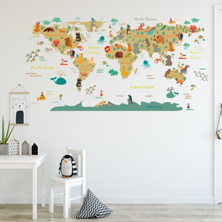 2N KIDS_พร้อมส่ง world map sticker 🌍 เรียนรู้โลกกว้างด้วยสติกเกอร์แผนที่โลก / สีน้ำตาล