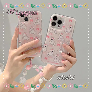 🌈Langton🌸สไตล์สร้อยข้อมือ เส้นขอบโปร่งใส ป้องกันการหล่น ขอบเต็ม iphone 11 14 pro max ลูกแมว หวานสวยcase for iPhone 12 13