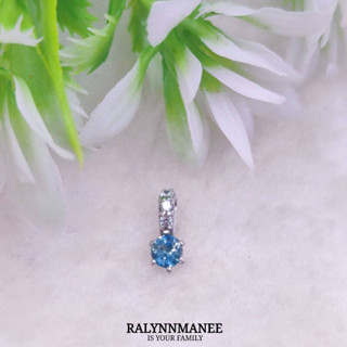 O6447 จี้พลอยไพลินเผาเก่าแท้( Blue sapphire ) ตัวเรือนเงินแท้ 925 ชุบทองคำขาว
