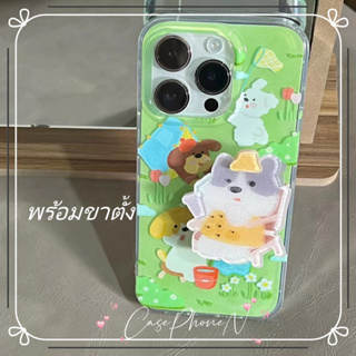 เคสไอโฟน iphone 11 14 Pro Max เล็กและสด สีเขียว ลูกสุนัข ขาตั้ง ขอบเต็ม ป้องกันการตก iphone 12 13 Pro Case for iPhone