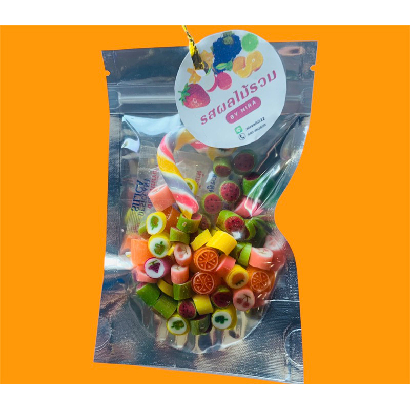 ใหม่ แคนดี้ candy candycan ลูกอมตัดหลากสีรสผลไม้รวมพร้อมไม้เท้ามินิ แบบซอง 25 กรัม
