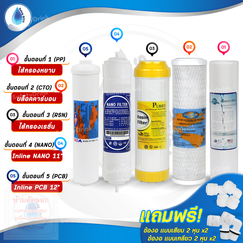SafetyDrink ชุดไส้กรองน้ำ NANO 5 ขั้นตอน คุณภาพสูง สำหรับเครื่องกรอง EXTRAPURE
