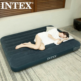 INTEXแท้💯 ที่นอนเป่าลม สีเขียว Flocked Air Beds ที่นอน ที่นอนปิคนิค 2.5 3.5 4.5 5 6 ฟุต มีปั๊มลมไฟฟ้า ที่นอนสูบลม