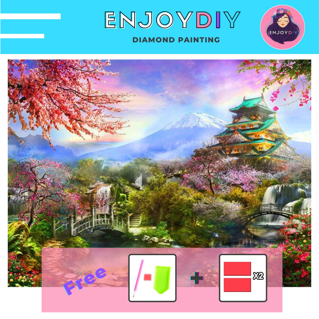 ครอสติสคริสตัล 5d diy diamond painting แบบเม็ด ลาย ปราสาทญี่ปุ่น ติดเต็ม เม็ดกลม EnjoyDIY พร้อมส่งจา
