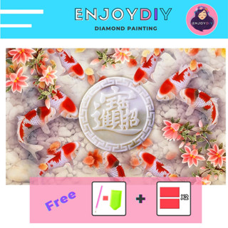 ครอสติสคริสตัล 5d diy diamond painting แบบเม็ด ลาย ปลาคาร์ป มงคล ติดเต็ม เม็ดกลม EnjoyDIY พร้อมส่งจากไทย