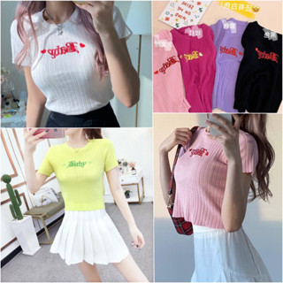 เสื้อครอปผ้าฝ้ายยืดๆ ผ้าล่องผู้หญิง free size ลายภาษาอังกฤษสุดน่ารัก มี6สี คอกลม แขนสั้น ใส่สวย รุ่น LK3519 💚💙💜