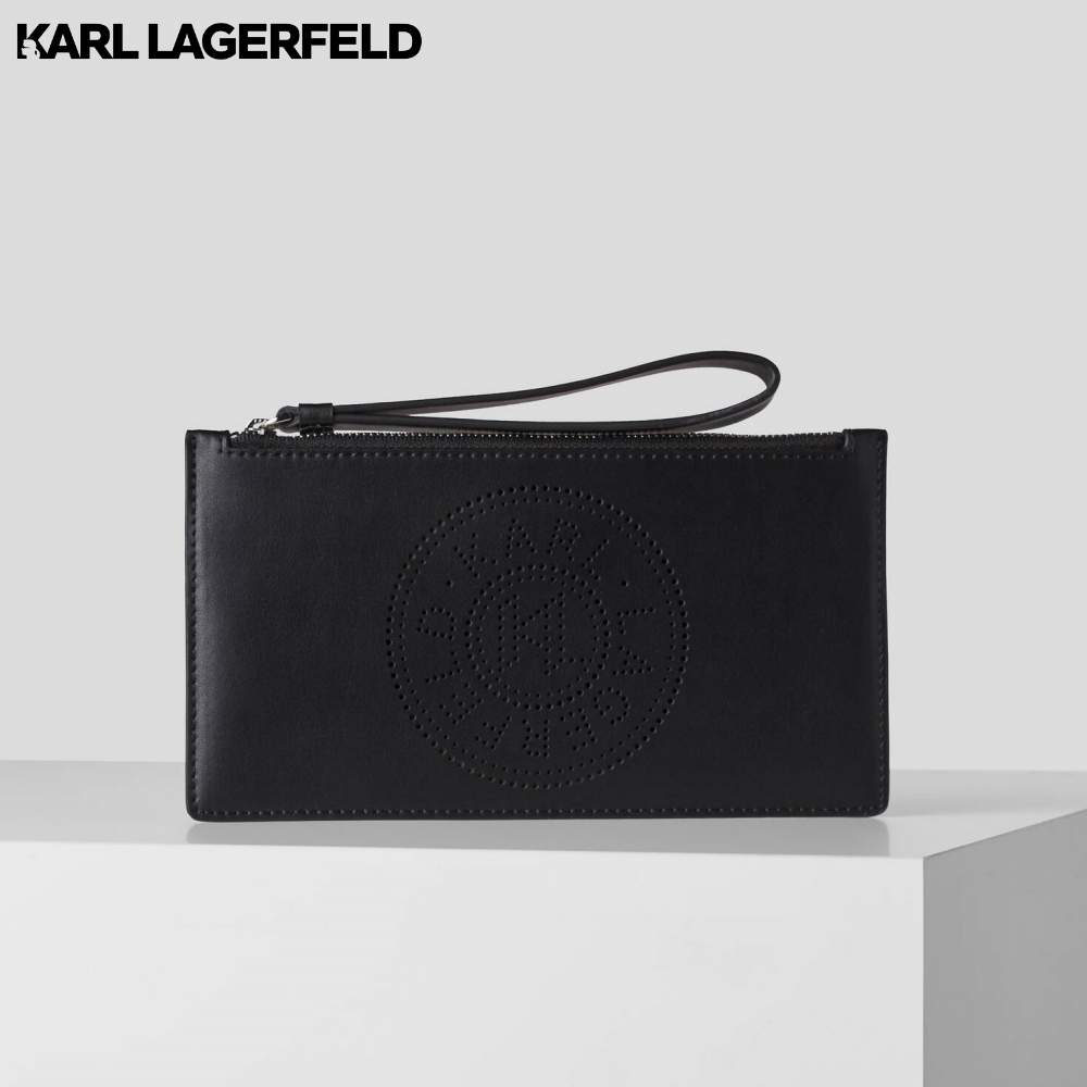 KARL LAGERFELD - K/CIRCLE PERFORATED LOGO POUCH BLACK 231W3218 กระเป๋าคล้องข้อมือ