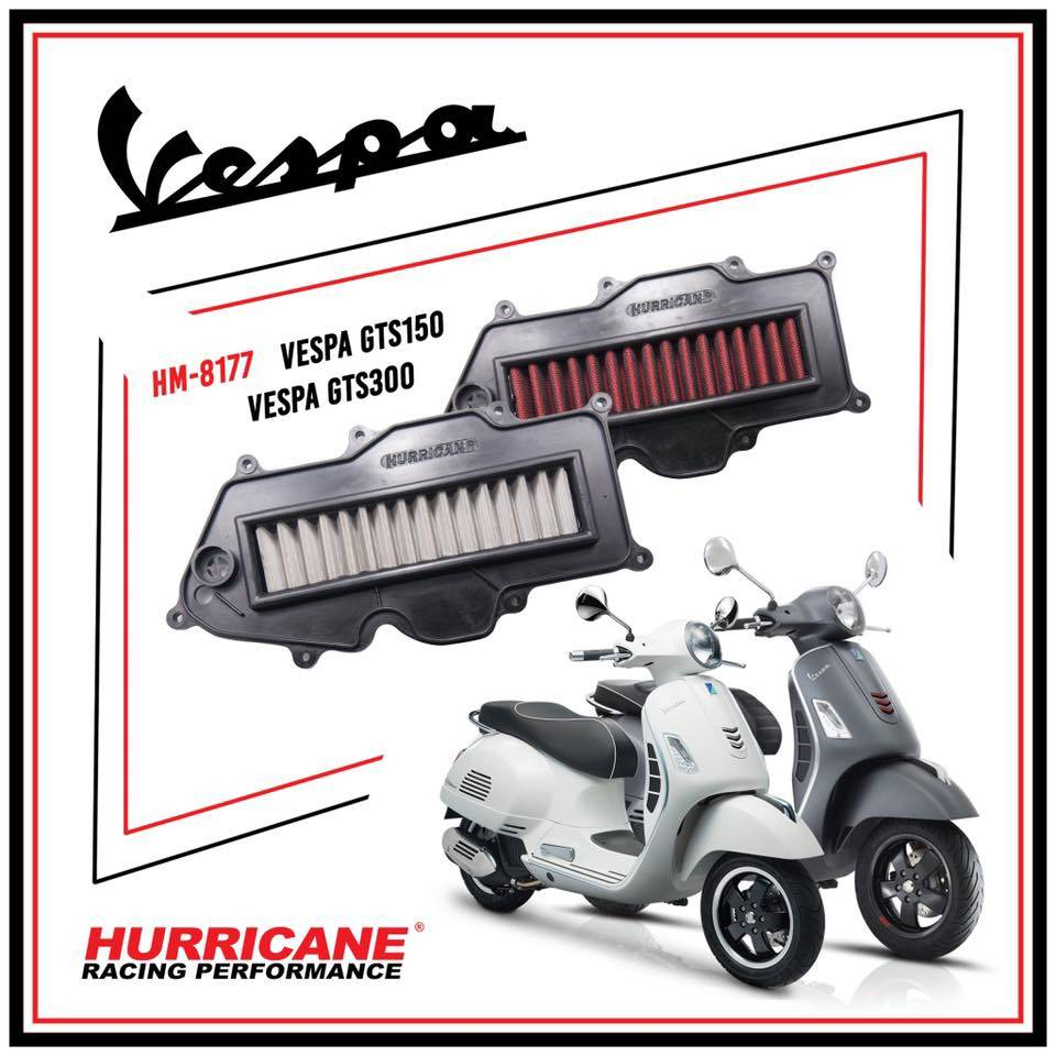 [มีส่งด่วนในวัน Instant Delivery ] กรองอากาศแต่ง Hurricane สำหรับรุ่น VESPA GTS150 ,GTS300
