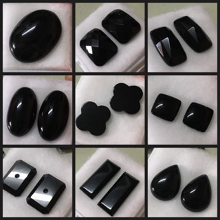 (เริ่มต้น 129) BLACK AGATE แบล็คอาเกต คละเชพ คละไซส์ หินแท้สีดำปัดเงา สวยงามทุกเม็ด จัดคู่มาให้เลยจ้า