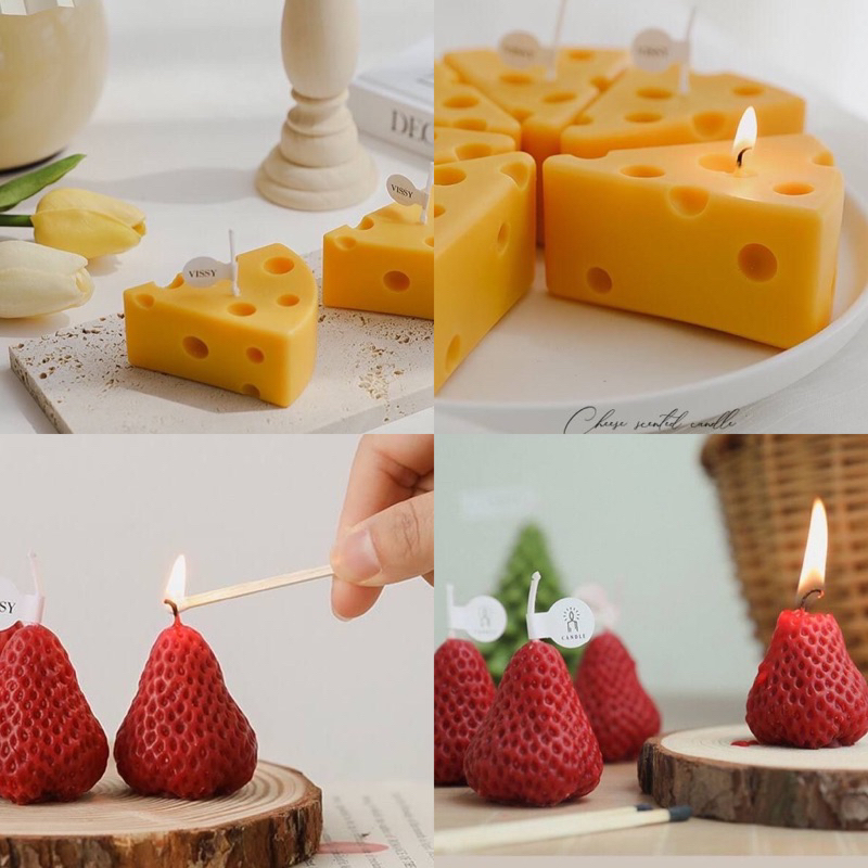 พร้อมส่ง เทียนสตอเบอรี่&เทียนชีส เทียนน่ารัก เทียน เทียนสตอเบอรี่ เทียนหอม