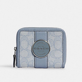 LONNIE SMALL ZIP AROUND WALLET IN SIGNATURE JACQUARD (COACH C8323) SILVER/MARBLE BLUE