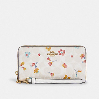 LONG ZIP AROUND WALLET IN SIGNATURE CANVAS WITH MYSTICAL FLORAL PRINT (COACH C8695) GOLD/CHALK MULTI