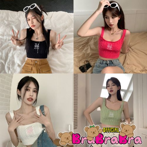 𝑩𝒓𝒂𝑩𝒓𝒂𝑩𝒓𝒂 #CLEARANCE เสื้อกล้ามไหมพรม ทรง ครอปสั้น ลาย BABE #f-140