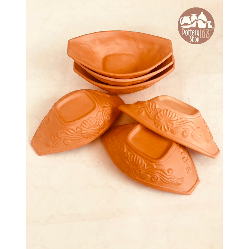 ถ้วยเรือลายไทยดินเผา ยาว16ซม. ใส่ขนม/อาหารต่างๆ