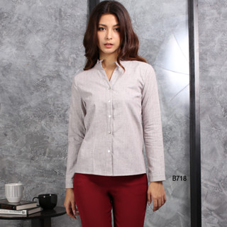 AMILA Blouse AM-B718 Cotton ด๊อบบี้ แขนยาว IGPU19-9 FS20230619