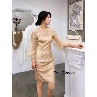 (M-2XL) The classic korea design presents  เดรสงานปักเลื่อมแขนยาว ใช้ผ้าปักเลื่อมเนื้อดี