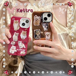 💜Kettra💜ป้องกันการหล่น ขอบเต็ม iPhone 11 14 pro max การ์ตูน พื้นผิวกระจก ลูกหมาลูกแมว หวานสวย case for iPhone 12 13