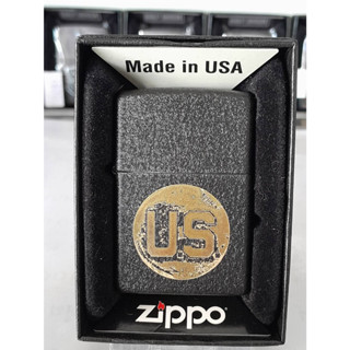 ZIPPO 236  MILITARY BRASS  BLACK CRACKLE LASER ENGRAVE สีดำเกล็ดลายแบบเลเซอร  ผลิตปี2016  ของใหม่ไม่ผ่านการใช้งาน ของแท้