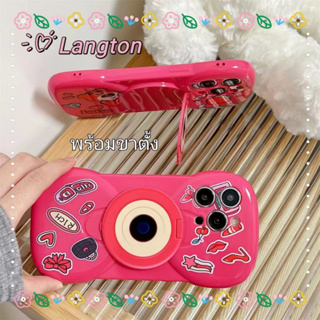 🌈Langton🌸ป้องกันการหล่น ขอบเต็ม พร้อมขาตั้ง iphone 11 14 pro max กุหลาบแดง ความคิดสร้างสรรค์ case for iPhone 12 13