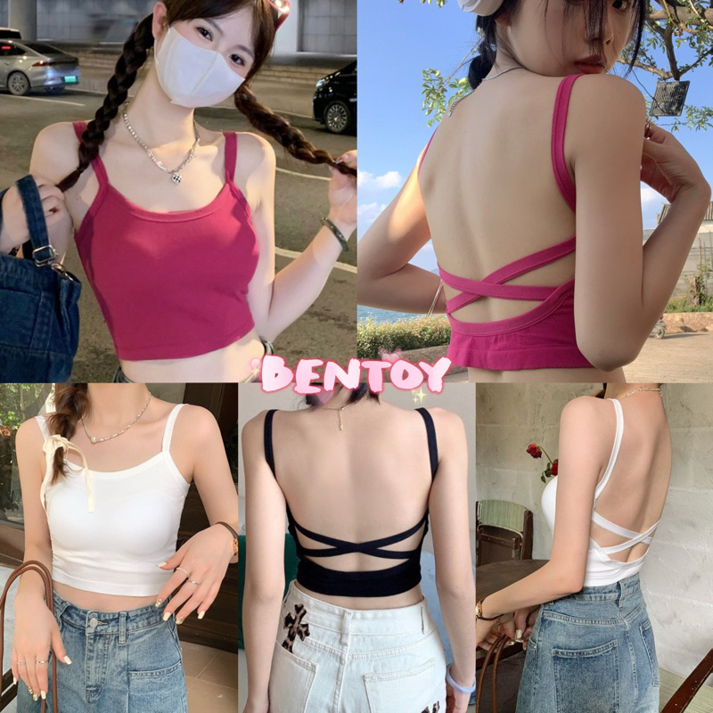 Bentoy(bratop612 / 567 )เสื้อสายเดียว เสริมฟองน้ำ ว้าวหลัง ครอปทอป รัดรูป ผ้าดี ใส่สบาย