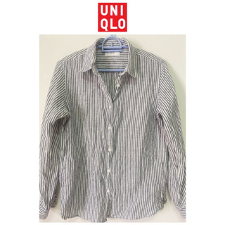 Uniqlo เสื้อเชิ้ตลินินลายทางขาวดำ