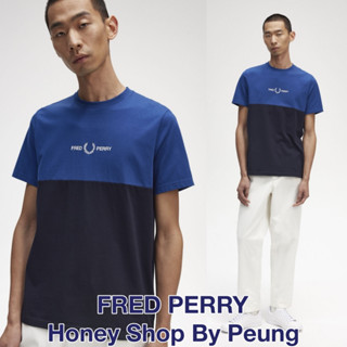 [ของแท้ พร้อมส่งในไทย] Fred Perry Branded Colour Block T Shirt Col : Navy (SS23 รุ่นใหม่ สีใหม่ กลางอกเป็นแบบปักนะคะ สวย