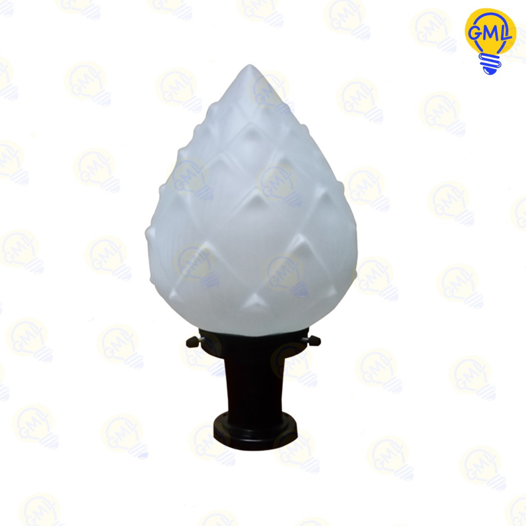 โคมไฟหัวเสา 8 นิ้ว แก้วลายดอกบัว Pole Lamps