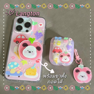 🌈Langton🌸จัดส่งภายใน24ชม ขาตั้ง ถอดได้  ป้องกันการหล่น iphone 11 14pro max การ์ตูน ลูกสุนัข สีชมพู case for iPhone 12 13