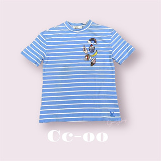 [ส่งต่อ] CC-OO แท้💯 เสื้อยืดคอกลม ลายทางขวาง ปักลายน่ารักตรงอก (สีฟ้า)