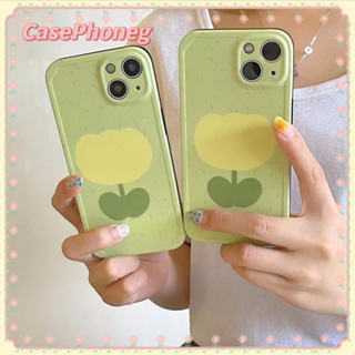 🍑CasePhoneg🍑ป้องกันการหล่น ขอบเต็ม iPhone 11 14 pro max ดอกทิวลิป ดอกไม้ เล็กและสด สีเขียว case for iPhone 12 13