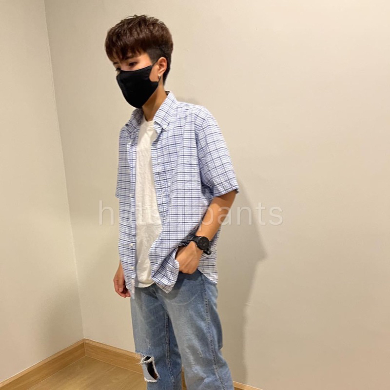 เสื้อเชิ้ตแขนสั้นมือสองลายตารางป้ายJPRESS