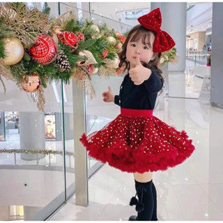 ⭐Wowพร้อมส่ง🇹🇭กระโปรงสั้นเด็กซ์ TUTU สีไวท์แดงลายดาว กระโปรงคริสมาสต์เด็กผู้หญิง กระโปรงบานฟูเด็กสีแดงเข้ม