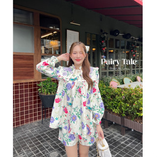 Pairy Tale:Set เสื้อแขนยาว ปกปักลายครอสติสดอกไม้ม่วง