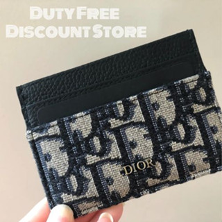 DIOR CARD HOLDER / Beige and Black Dior Oblique Jacquard and Black Grained Calfskin