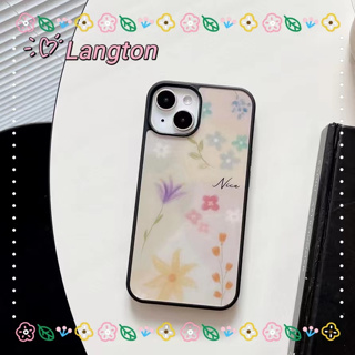 🌈Langton🌸ขอบเต็ม ป้องกันการหล่น iphone 11 14 pro max ดอกไม้ เล็กและสด ลวดลาย หวานสวย ขอบดำ case for iPhone 12 13