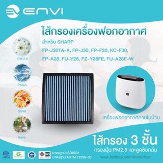 ENVI กรองฝุ่น PM2.5 ไส้กรอง เครื่องฟอกอากาศ ซับกลิ่น SHARP FP-J30TA-A FP-F30 KC-F30 FU-Y28 FZ-Y28FE รหัส ENVI-3002