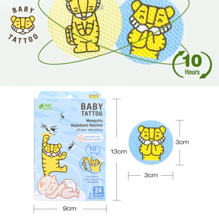BABY TATTOO สติกเกอร์แปะกันยุง ขนาดทดลอง (1 ซอง 6 ชิ้น) สูตรสมุนไพรหอมระเหย แบบสุ่มกลิ่น ไล่ยุง